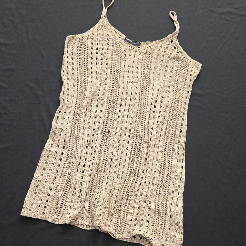 SHEIN Tan Knit Crochet Top